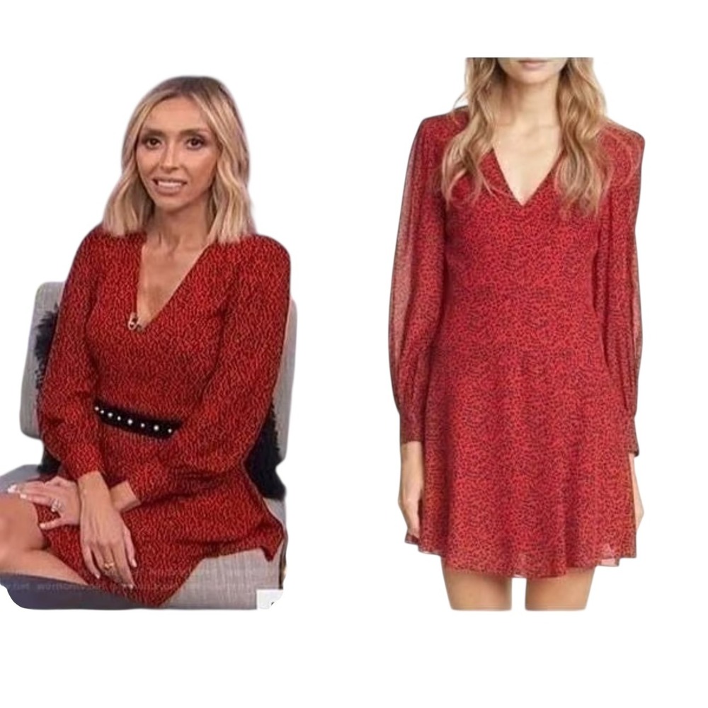 Alice + Olivia women's polly Red Leopard Print Long Sleeve‎ Mini Dress size 4